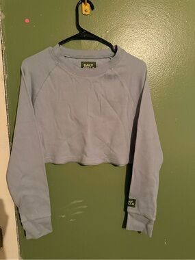 Daily Drills Light Blue Waffle Knit Cropped Thermal Top